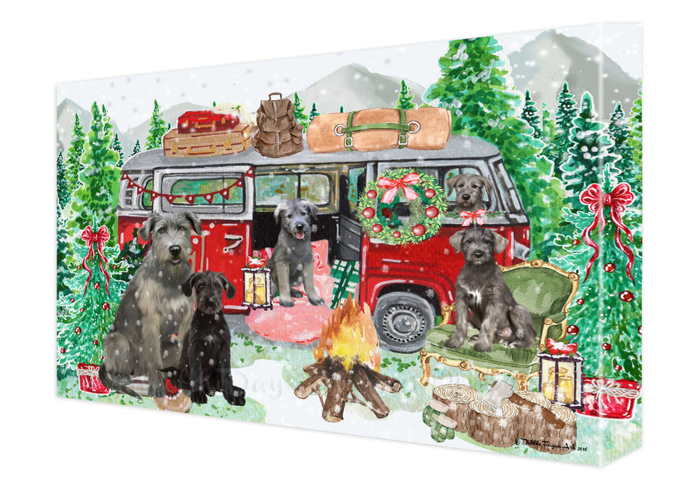 Christmas Time Camping with Wolfhound Dogs Canvas Wall Art - Premium Quality Ready to Hang Room Decor Wall Art Canvas - Unique Animal Printed Digital Painting for Decoration