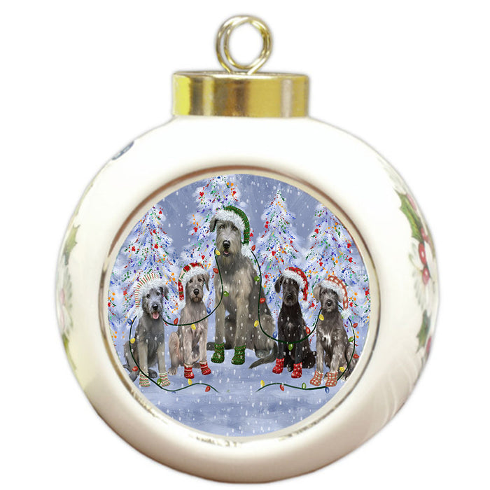 Christmas Lights and Wolfhound Dogs Round Ball Christmas Ornament Pet Decorative Hanging Ornaments for Christmas X-mas Tree Decorations - 3" Round Ceramic Ornament