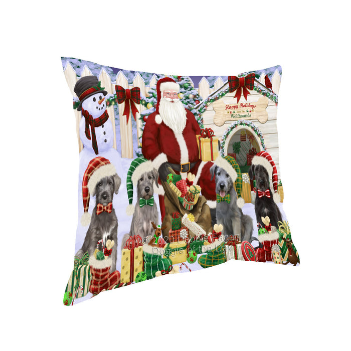 Christmas Dog house Gathering Wolfhound Dogs Pillow with Top Quality High-Resolution Images - Ultra Soft Pet Pillows for Sleeping - Reversible & Comfort - Ideal Gift for Dog Lover - Cushion for Sofa Couch Bed - 100% Polyester