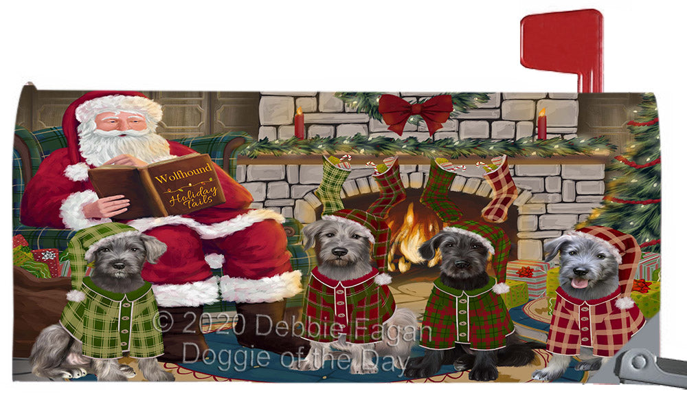 Christmas Cozy Fire Holiday Tails Wolfhound Dogs Magnetic Mailbox Cover Both Sides Pet Theme Printed Decorative Letter Box Wrap Case Postbox Thick Magnetic Vinyl Material