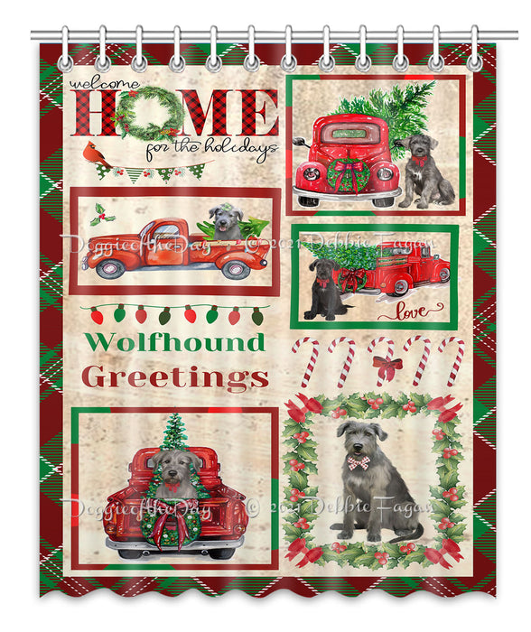 Welcome Home for Christmas Holidays Wolfhound Dogs Shower Curtain Bathroom Accessories Decor Bath Tub Screens