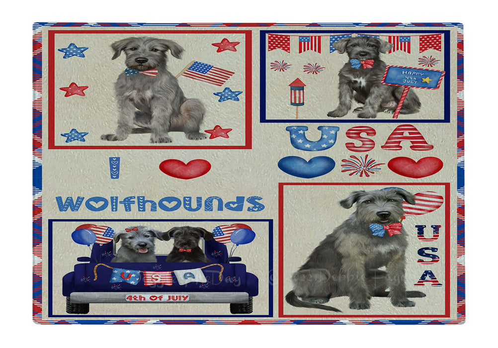 4th of July Independence Day I Love USA Wolfhound Dogs Cutting Board - For Kitchen - Scratch & Stain Resistant - Designed To Stay In Place - Easy To Clean By Hand - Perfect for Chopping Meats, Vegetables