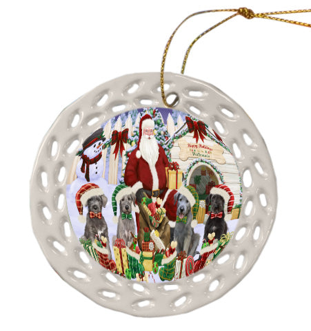 Christmas Dog house Gathering Wolfhound Dogs Doily Ornament DPOR58812