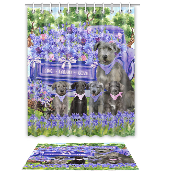Wolfhound Shower Curtain & Bath Mat Set, Custom, Explore a Variety of Designs, Personalized, Curtains with hooks and Rug Bathroom Decor, Halloween Gift for Dog Lovers