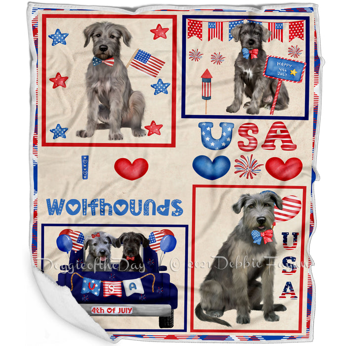 4th of July Independence Day I Love USA Wolfhound Dogs Blanket BLNKT143560