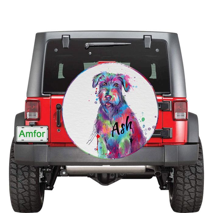 Custom Pet Name Personalized Watercolor Wolfhound Dog Car Tire Cover