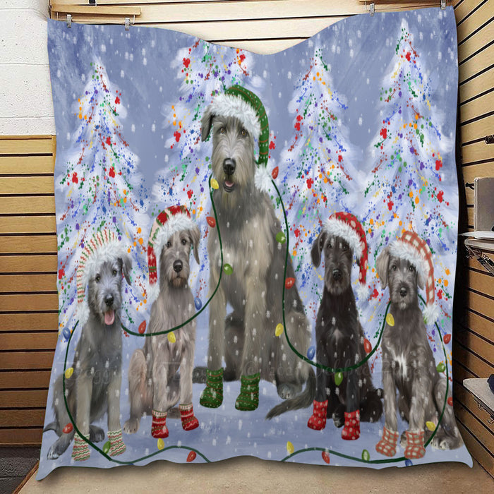 Christmas Lights and Wolfhound Dogs  Quilt Bed Coverlet Bedspread - Pets Comforter Unique One-side Animal Printing - Soft Lightweight Durable Washable Polyester Quilt