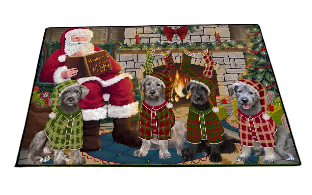 Christmas Cozy Fire Holiday Tails Wolfhound Dogs Floormat FLMS55756