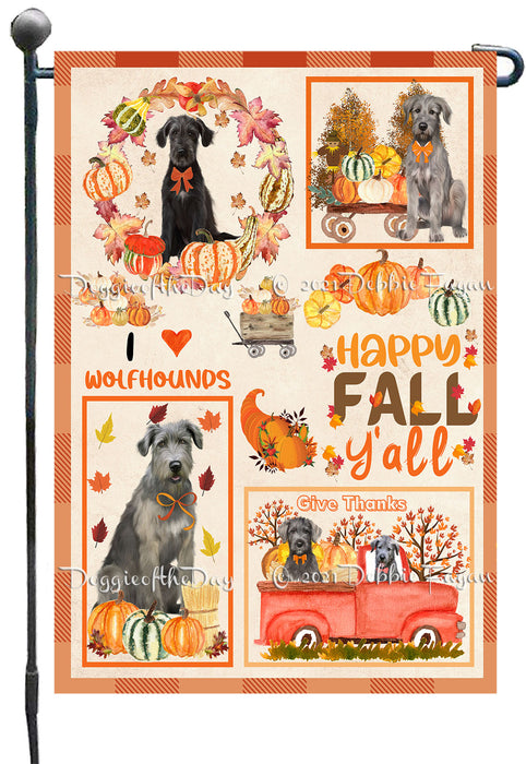 Happy Fall Y'all Pumpkin Wolfhound Dogs Garden Flags- Outdoor Double Sided Garden Yard Porch Lawn Spring Decorative Vertical Home Flags 12 1/2"w x 18"h