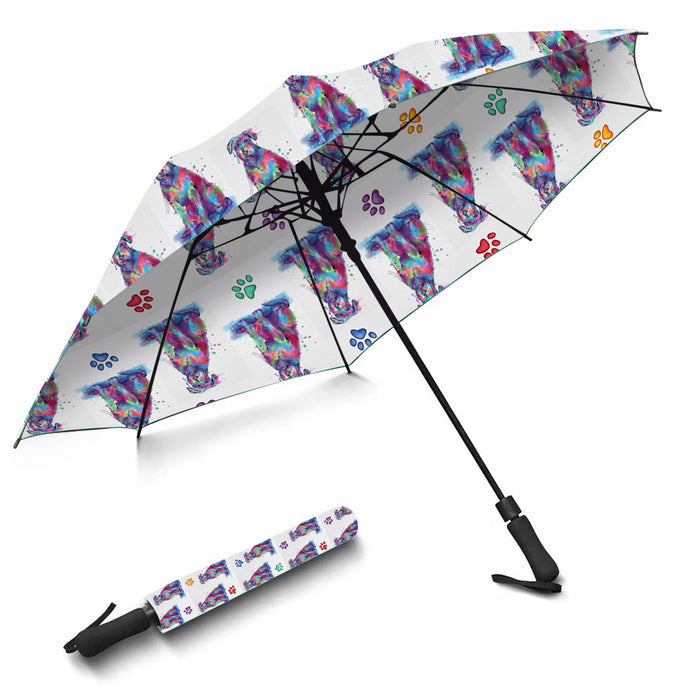 Watercolor Mini Wolfhound DogsSemi-Automatic Foldable Umbrella