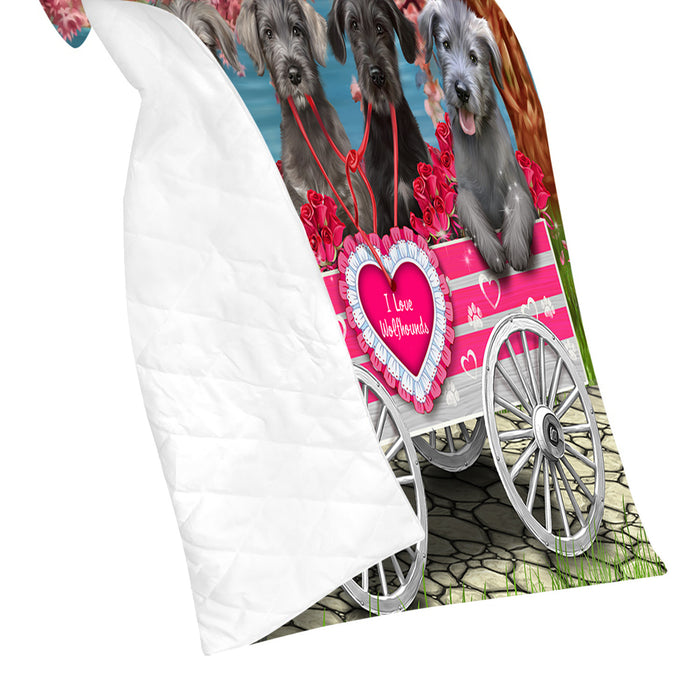 I Love Wolfhound Dogs in a Cart Quilt