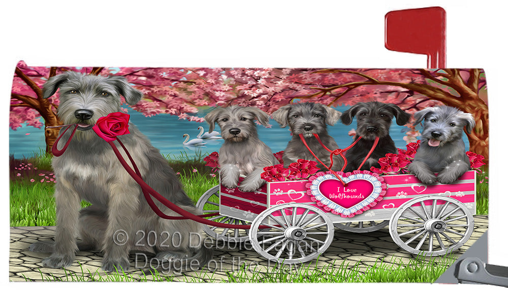 I Love Wolfhound Dogs in a Cart Magnetic Mailbox Cover Both Sides Pet Theme Printed Decorative Letter Box Wrap Case Postbox Thick Magnetic Vinyl Material