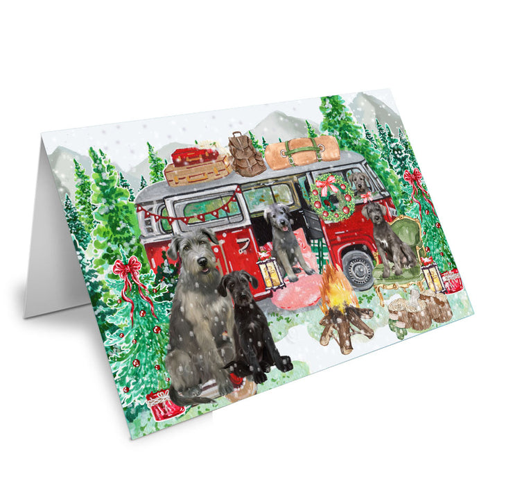 Christmas Time Camping with Wolfhound Dogs Handmade Artwork Assorted Pets Greeting Cards and Note Cards with Envelopes for All Occasions and Holiday Seasons