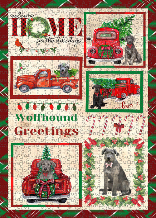 Welcome Home for Christmas Holidays Wolfhound Dogs Portrait Jigsaw Puzzle for Adults Animal Interlocking Puzzle Game Unique Gift for Dog Lover's with Metal Tin Box