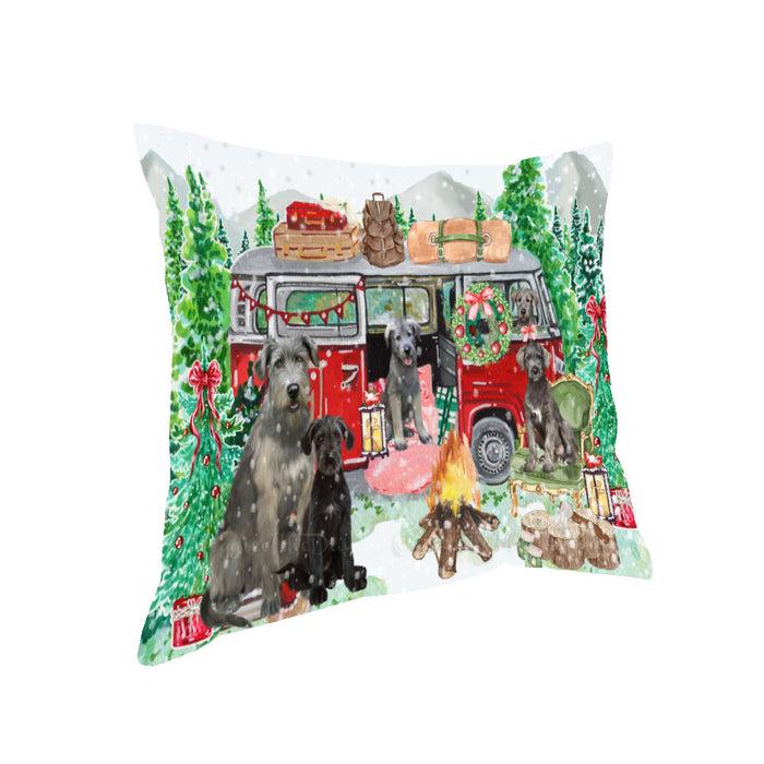 Christmas Time Camping with Wolfhound Dogs Pillow with Top Quality High-Resolution Images - Ultra Soft Pet Pillows for Sleeping - Reversible & Comfort - Ideal Gift for Dog Lover - Cushion for Sofa Couch Bed - 100% Polyester