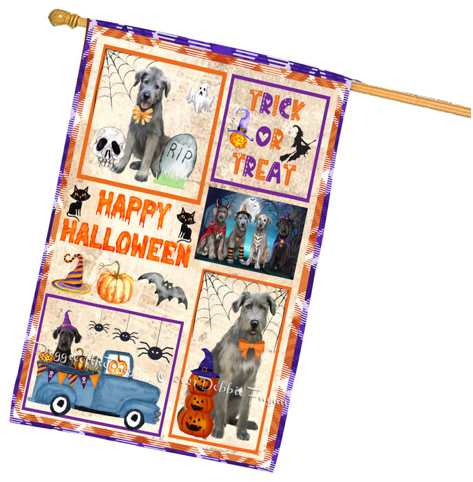 Happy Halloween Trick or Treat Wolfhound Dogs House Flag Outdoor Decorative Double Sided Pet Portrait Weather Resistant Premium Quality Animal Printed Home Decorative Flags 100% Polyester