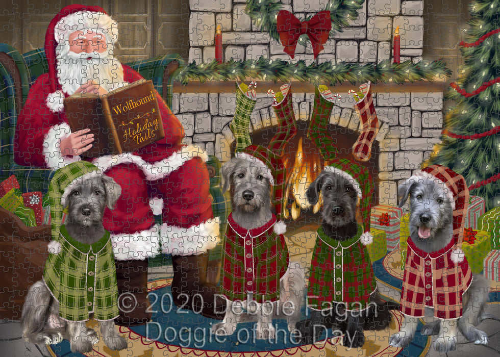 Christmas Cozy Fire Holiday Tails Wolfhound Dogs Portrait Jigsaw Puzzle for Adults Animal Interlocking Puzzle Game Unique Gift for Dog Lover's with Metal Tin Box