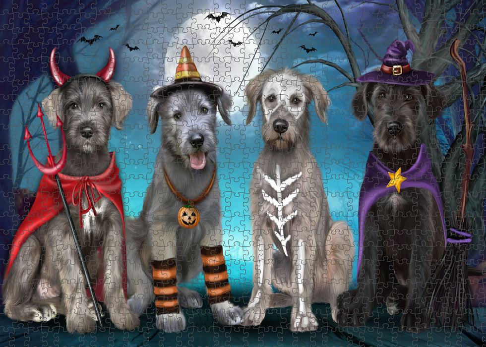 Happy Halloween Trick or Treat Wolfhound Dogs Portrait Jigsaw Puzzle for Adults Animal Interlocking Puzzle Game Unique Gift for Dog Lover's with Metal Tin Box