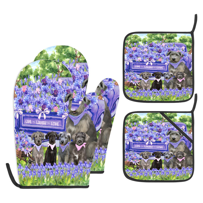 Wolfhound Oven Mitts and Pot Holder: Explore a Variety of Designs, Potholders with Kitchen Gloves for Cooking, Custom, Personalized, Gifts for Pet & Dog Lover