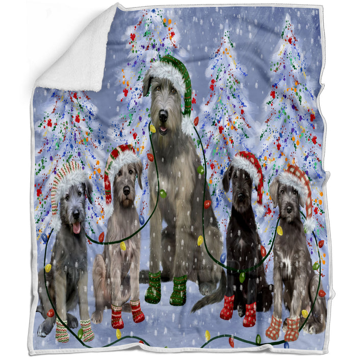Christmas Lights and Wolfhound Dogs Blanket - Lightweight Soft Cozy and Durable Bed Blanket - Animal Theme Fuzzy Blanket for Sofa Couch