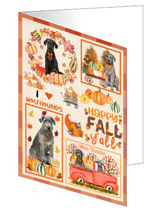 Happy Fall Y'all Pumpkin Wolfhound Dogs Handmade Artwork Assorted Pets Greeting Cards and Note Cards with Envelopes for All Occasions and Holiday Seasons GCD77177