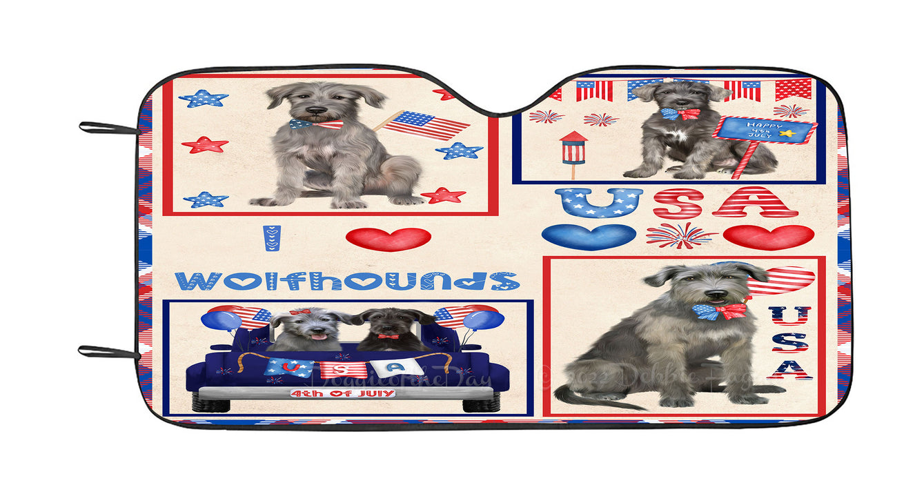 4th of July Independence Day I Love USA Wolfhound Dogs Car Sun Shade Cover Curtain