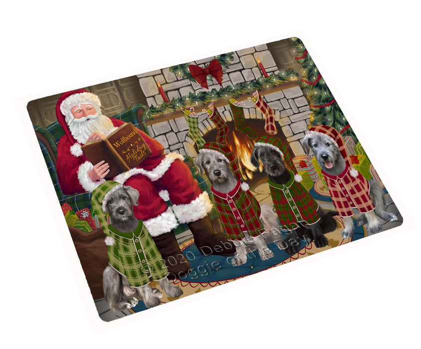 Christmas Cozy Fire Holiday Tails Wolfhound Dogs Cutting Board - For Kitchen - Scratch & Stain Resistant - Designed To Stay In Place - Easy To Clean By Hand - Perfect for Chopping Meats, Vegetables