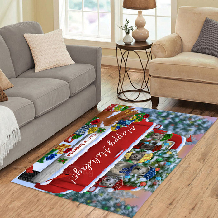 Christmas Red Truck Travlin Home for the Holidays Wolfhound Dogs Area Rug - Ultra Soft Cute Pet Printed Unique Style Floor Living Room Carpet Decorative Rug for Indoor Gift for Pet Lovers