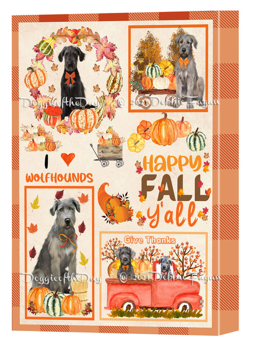 Happy Fall Y'all Pumpkin Wolfhound Dogs Canvas Wall Art - Premium Quality Ready to Hang Room Decor Wall Art Canvas - Unique Animal Printed Digital Painting for Decoration