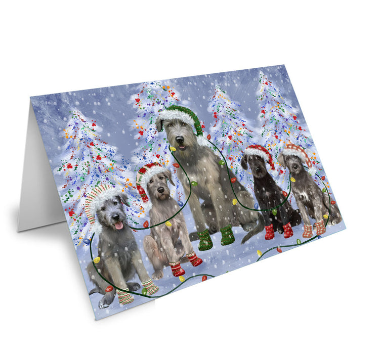 Christmas Lights and Wolfhound Dogs Handmade Artwork Assorted Pets Greeting Cards and Note Cards with Envelopes for All Occasions and Holiday Seasons