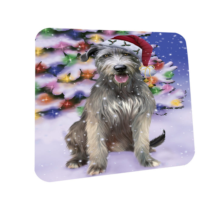 Winterland Wonderland Wolfhound Dog In Christmas Holiday Scenic Background Coasters Set of 4 CST55705