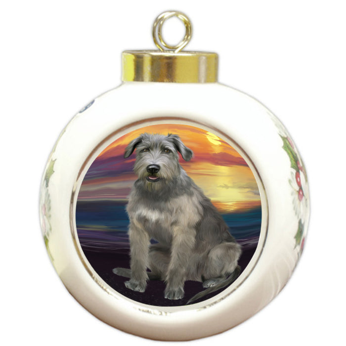 Sunset Wolfhound Dog Round Ball Christmas Ornament RBPOR58306
