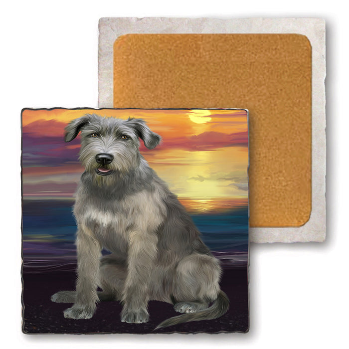 Sunset Wolfhound Dog Set of 4 Natural Stone Marble Tile Coasters MCST52179