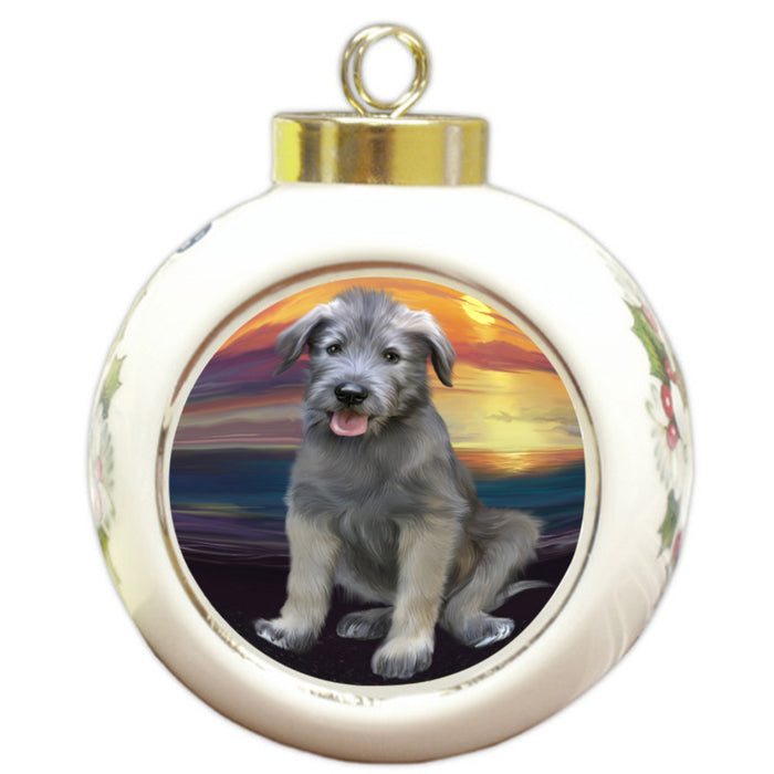 Sunset Wolfhound Dog Round Ball Christmas Ornament RBPOR58307