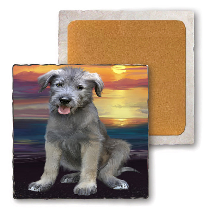 Sunset Wolfhound Dog Set of 4 Natural Stone Marble Tile Coasters MCST52180