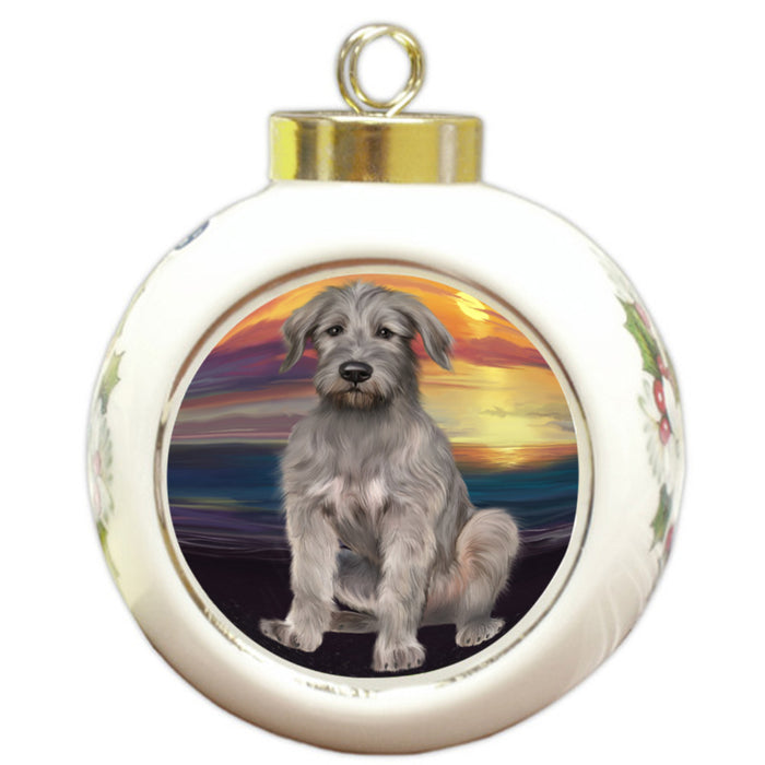 Sunset Wolfhound Dog Round Ball Christmas Ornament RBPOR58308