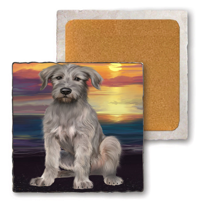 Sunset Wolfhound Dog Set of 4 Natural Stone Marble Tile Coasters MCST52181