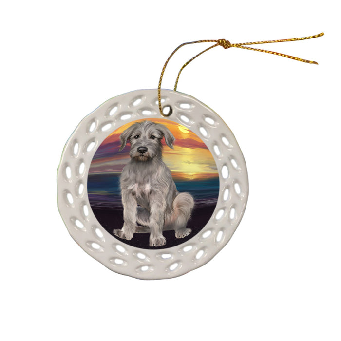 Sunset Wolfhound Dog Ceramic Doily Ornament DPOR58055