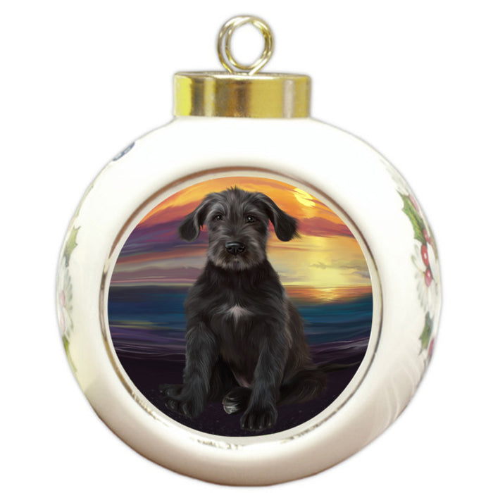 Sunset Wolfhound Dog Round Ball Christmas Ornament RBPOR58309