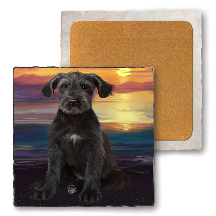 Sunset Wolfhound Dog Set of 4 Natural Stone Marble Tile Coasters MCST52182