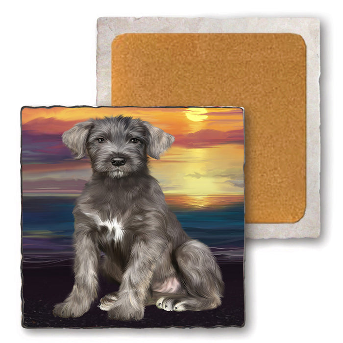 Sunset Wolfhound Dog Set of 4 Natural Stone Marble Tile Coasters MCST52183