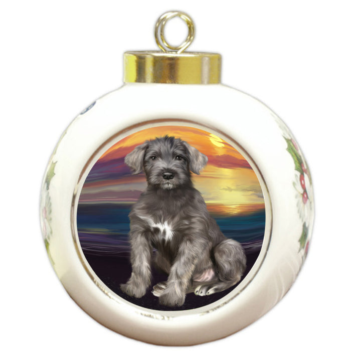 Sunset Wolfhound Dog Round Ball Christmas Ornament RBPOR58310