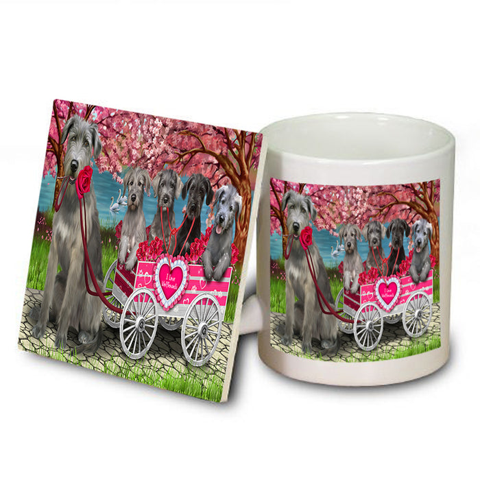 I Love Wolfhound Dogs in a Cart Mug and Coaster Set MUC57114