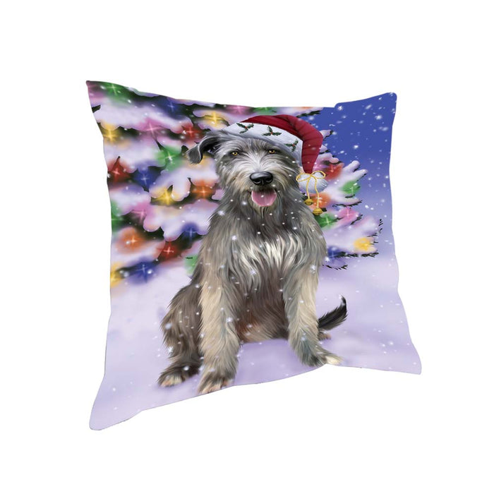 Winterland Wonderland Wolfhound Dog In Christmas Holiday Scenic Background Pillow PIL71916