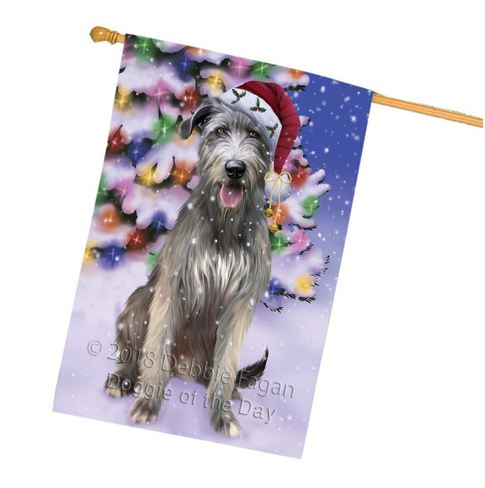 Winterland Wonderland Wolfhound Dog In Christmas Holiday Scenic Background House Flag FLG56176