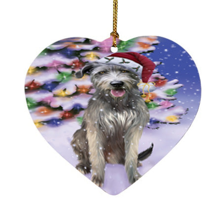 Winterland Wonderland Wolfhound Dog In Christmas Holiday Scenic Background Heart Christmas Ornament HPOR56103