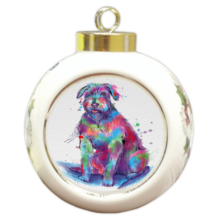 Watercolor Wolfhound Dog Round Ball Christmas Ornament RBPOR58340
