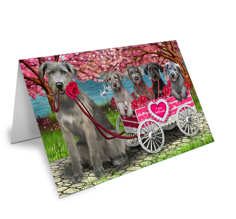 I Love Wolfhound Dogs in a Cart Handmade Artwork Assorted Pets Greeting Cards and Note Cards with Envelopes for All Occasions and Holiday Seasons GCD76880