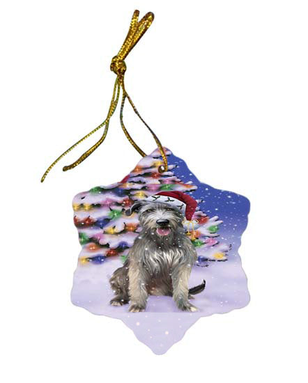 Winterland Wonderland Wolfhound Dog In Christmas Holiday Scenic Background Star Porcelain Ornament SPOR56103