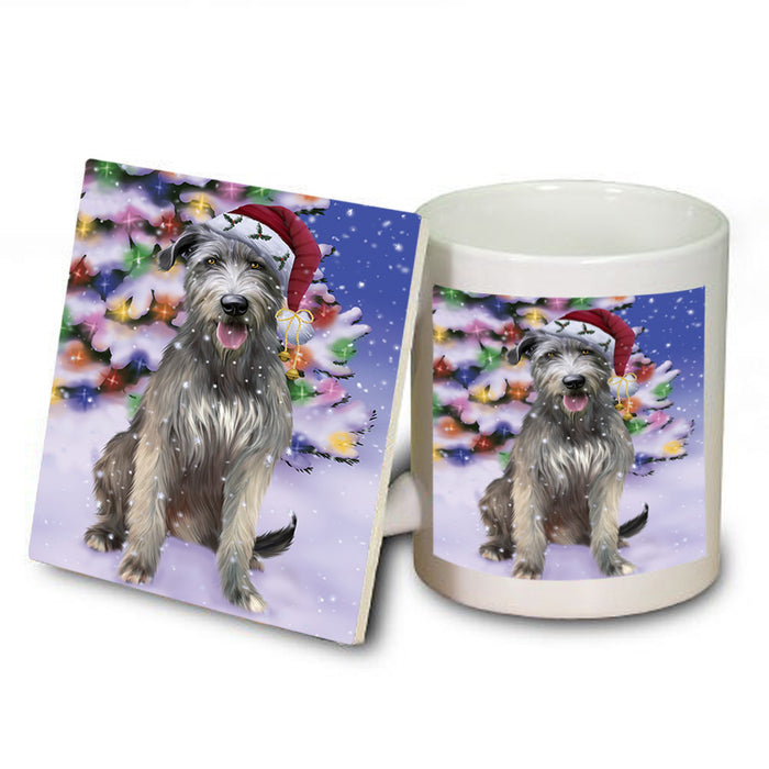 Winterland Wonderland Wolfhound Dog In Christmas Holiday Scenic Background Mug and Coaster Set MUC55739